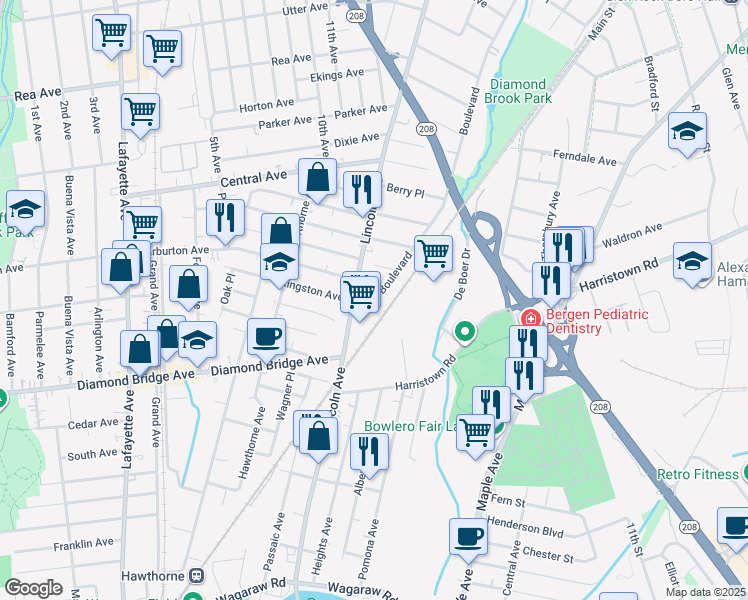 map of restaurants, bars, coffee shops, grocery stores, and more near 403 Boulevard in Glen Rock