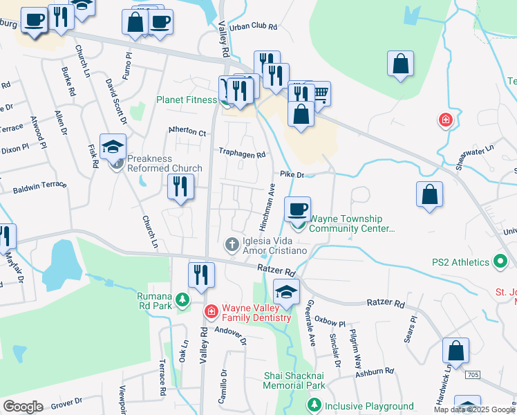 map of restaurants, bars, coffee shops, grocery stores, and more near 22 Knox Terrace in Wayne