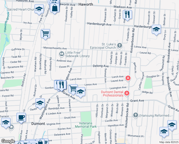 map of restaurants, bars, coffee shops, grocery stores, and more near 22 Harding Ave in Dumont