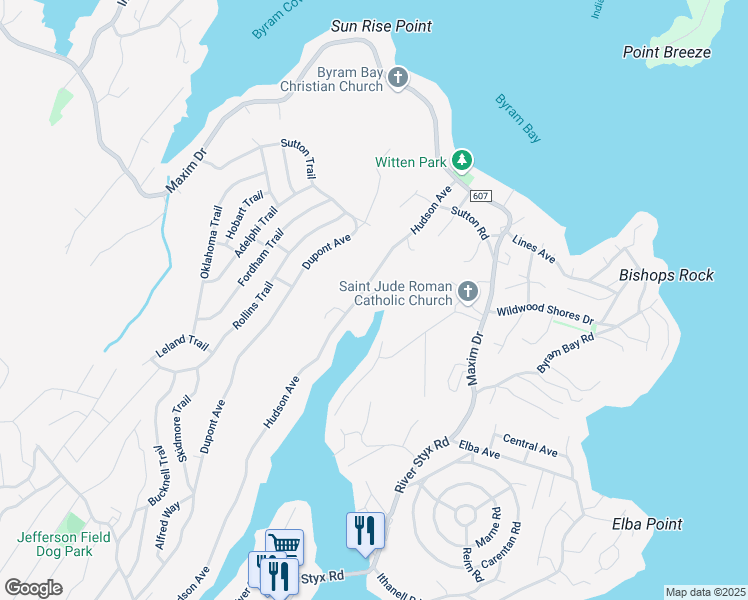 map of restaurants, bars, coffee shops, grocery stores, and more near 263 Hudson Avenue in Hopatcong