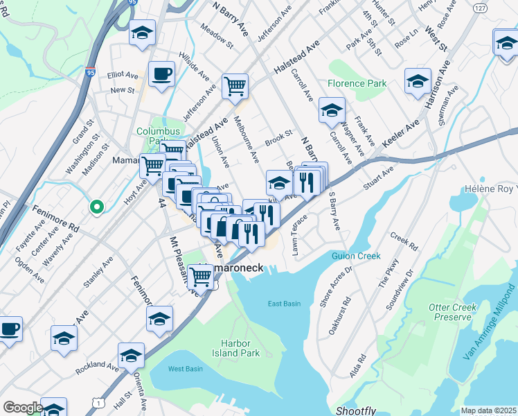 map of restaurants, bars, coffee shops, grocery stores, and more near 139 Dubois Avenue in Mamaroneck