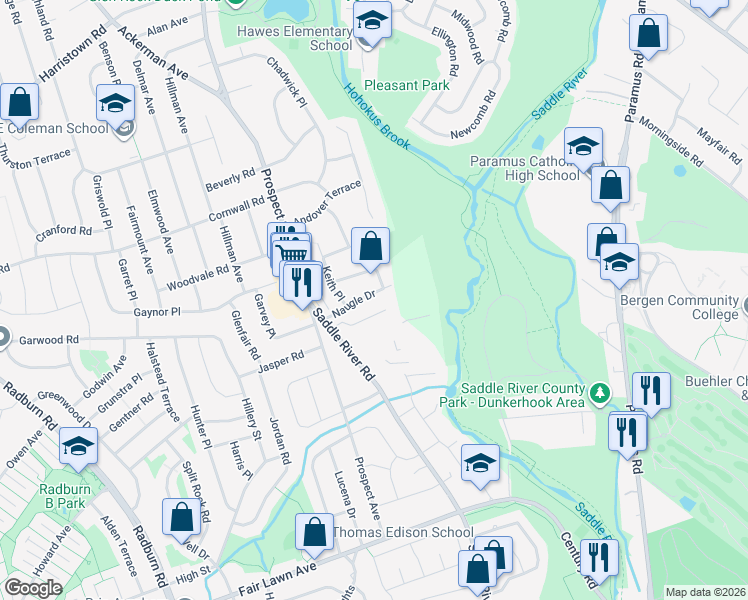 map of restaurants, bars, coffee shops, grocery stores, and more near 42-19 Naugle Drive in Fair Lawn