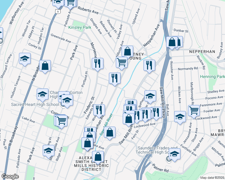 map of restaurants, bars, coffee shops, grocery stores, and more near 765 Nepperhan Avenue in Yonkers
