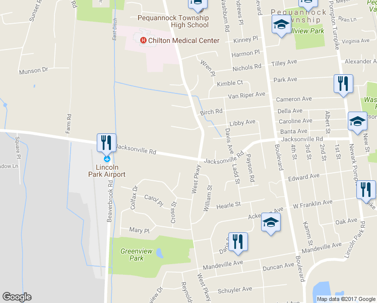 map of restaurants, bars, coffee shops, grocery stores, and more near 11 Ryerson Avenue in Pequannock Township