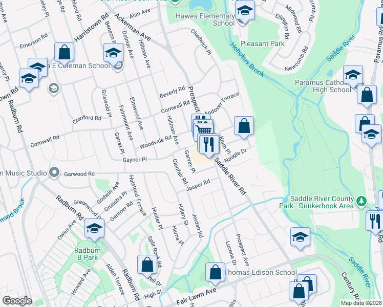 map of restaurants, bars, coffee shops, grocery stores, and more near 11 Garvey Place in Glen Rock
