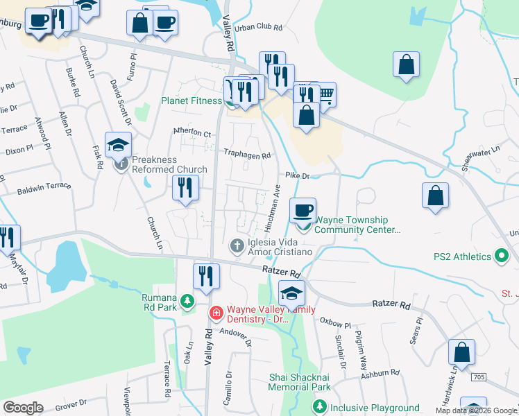 map of restaurants, bars, coffee shops, grocery stores, and more near 16 Knox Terrace in Wayne