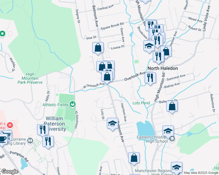 map of restaurants, bars, coffee shops, grocery stores, and more near 844 Passaic County 675 in North Haledon