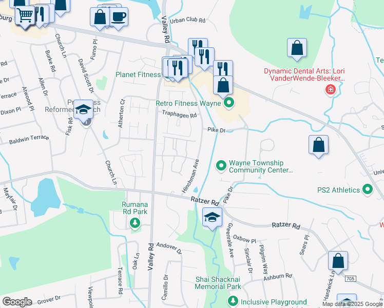 map of restaurants, bars, coffee shops, grocery stores, and more near 16 Knox Terrace in Wayne