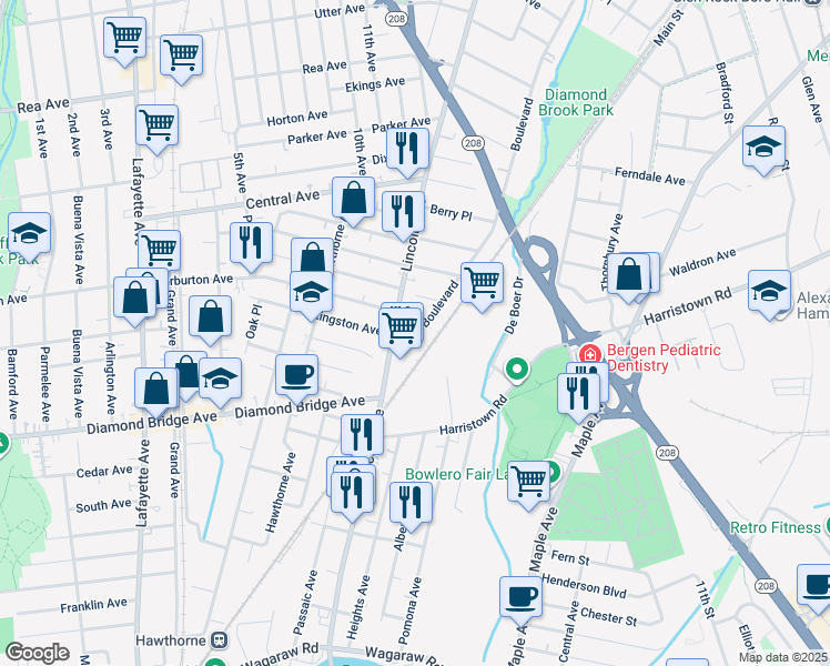 map of restaurants, bars, coffee shops, grocery stores, and more near 403 Boulevard in Glen Rock