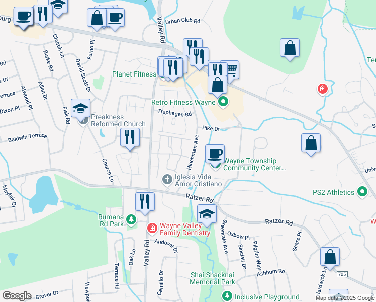 map of restaurants, bars, coffee shops, grocery stores, and more near 43 Hinchman Avenue in Wayne