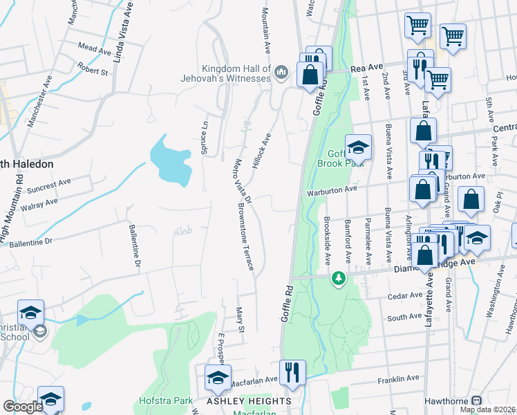 map of restaurants, bars, coffee shops, grocery stores, and more near 26 Metro Vista Drive in Hawthorne