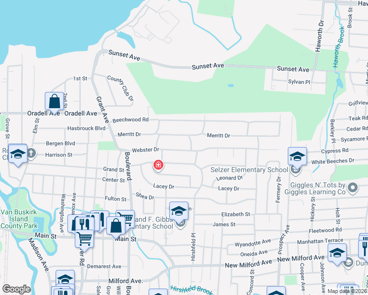 map of restaurants, bars, coffee shops, grocery stores, and more near 331 Webster Drive in New Milford