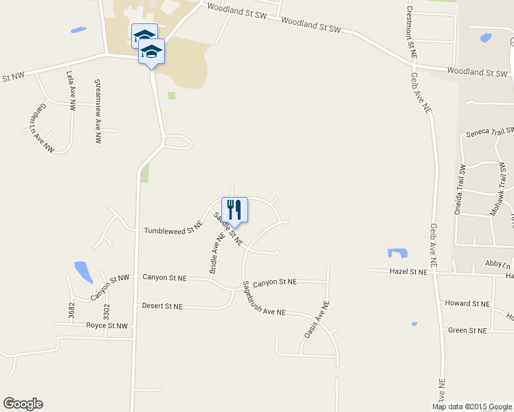 map of restaurants, bars, coffee shops, grocery stores, and more near 1380 Tumbleweed Street Northeast in Uniontown