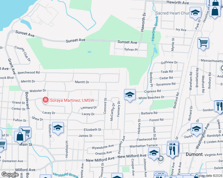map of restaurants, bars, coffee shops, grocery stores, and more near 593 Rhein Court in New Milford