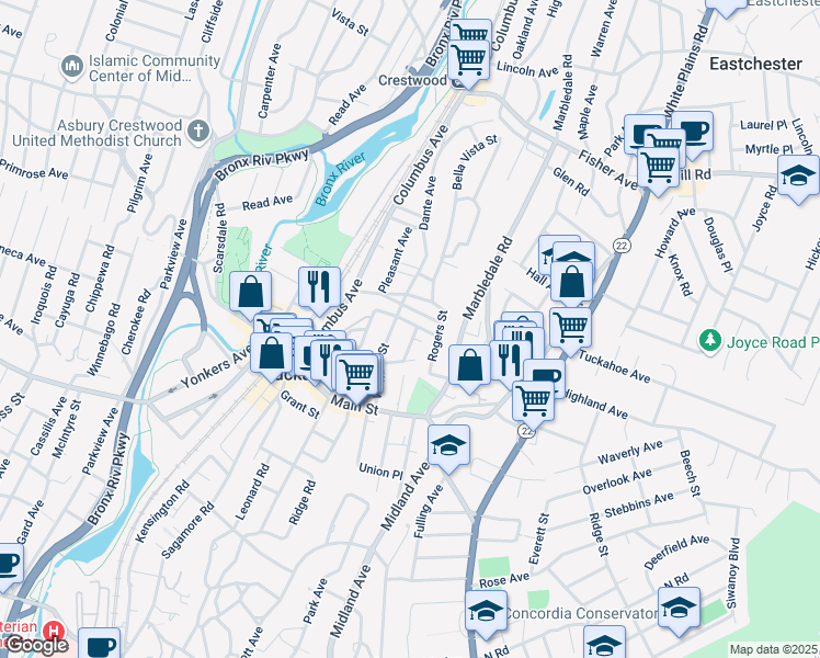 map of restaurants, bars, coffee shops, grocery stores, and more near 54 North High Street in Tuckahoe