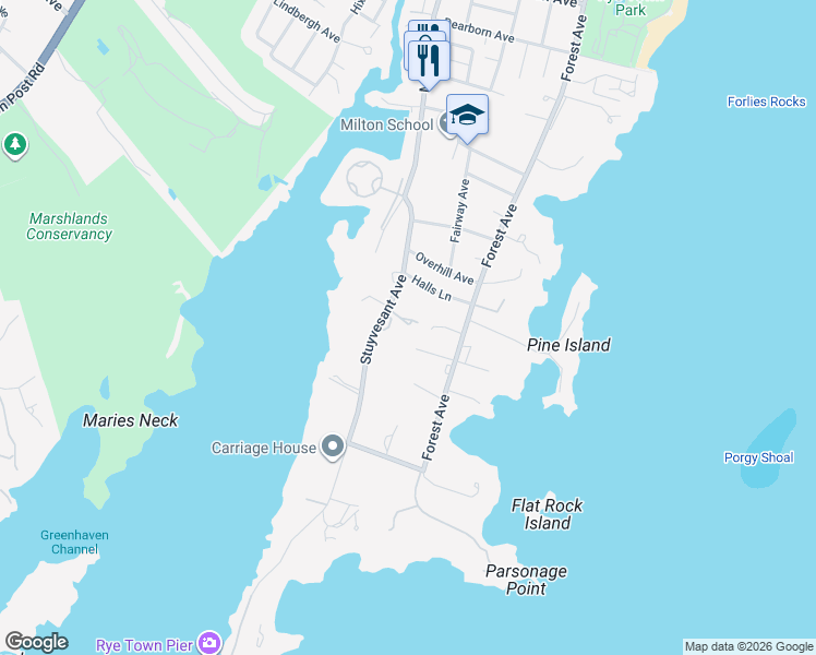 map of restaurants, bars, coffee shops, grocery stores, and more near 95 Stuyvesant Avenue in Rye