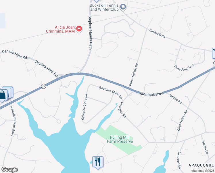 map of restaurants, bars, coffee shops, grocery stores, and more near 20 Georgica Close Road in East Hampton
