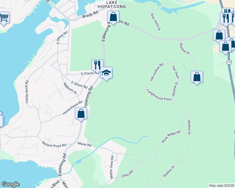 map of restaurants, bars, coffee shops, grocery stores, and more near 6 Winding Ridge Road in Jefferson