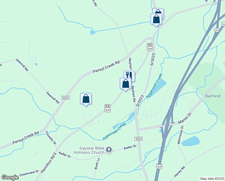map of restaurants, bars, coffee shops, grocery stores, and more near 6119 U.S. 209 in Stroudsburg