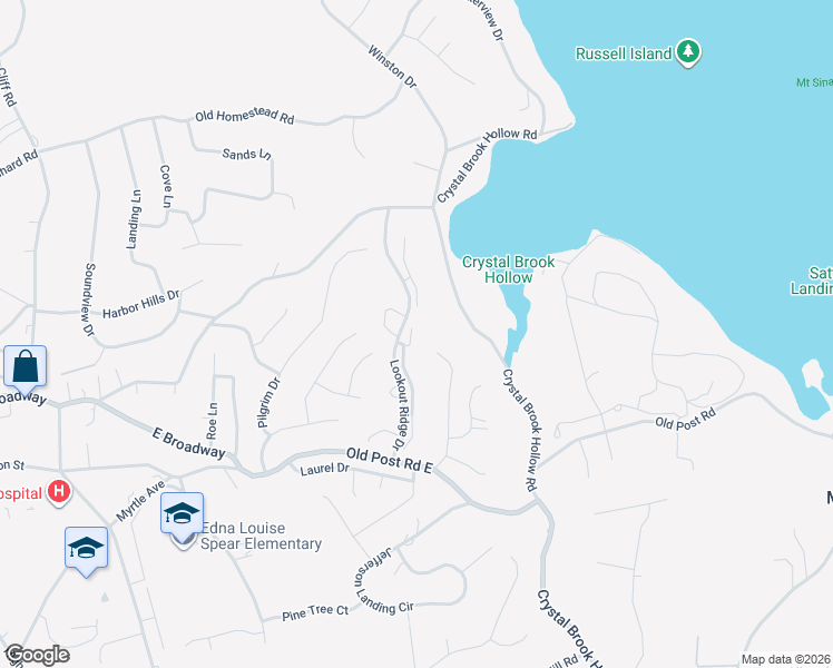 map of restaurants, bars, coffee shops, grocery stores, and more near 41 Timberline Circle in Port Jefferson