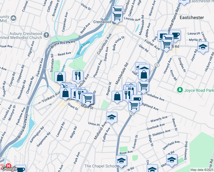 map of restaurants, bars, coffee shops, grocery stores, and more near 54 North High Street in Tuckahoe