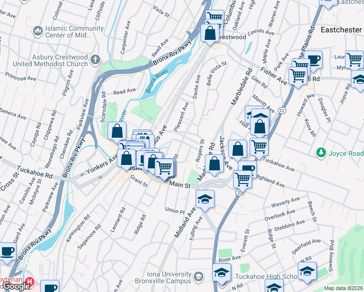map of restaurants, bars, coffee shops, grocery stores, and more near 59 Wallace Street in Tuckahoe