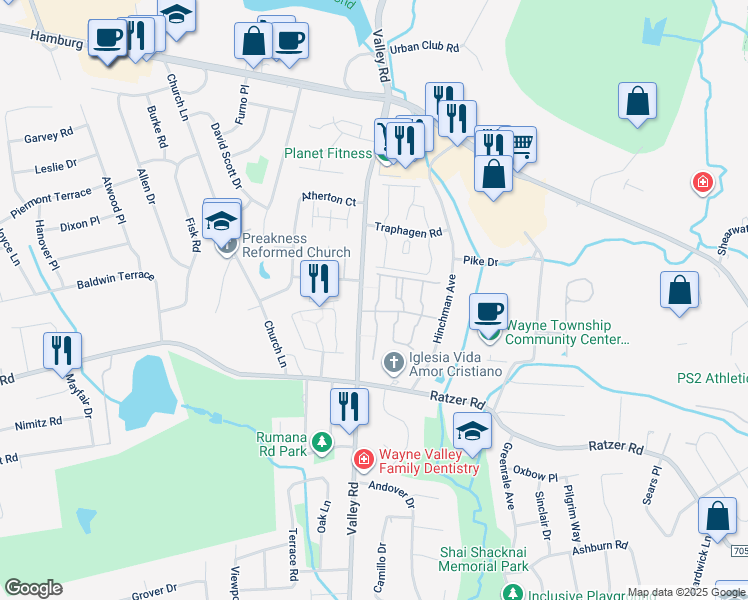 map of restaurants, bars, coffee shops, grocery stores, and more near 68 Knox Terrace in Wayne