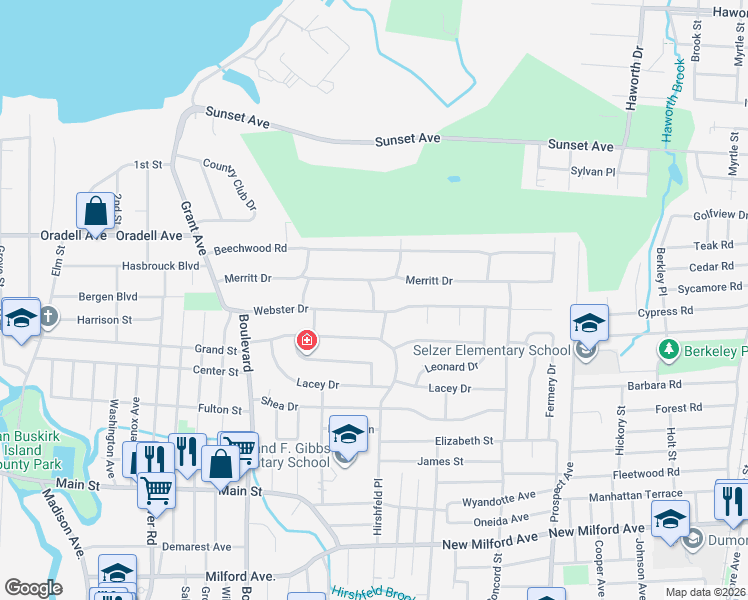 map of restaurants, bars, coffee shops, grocery stores, and more near 331 Webster Drive in New Milford