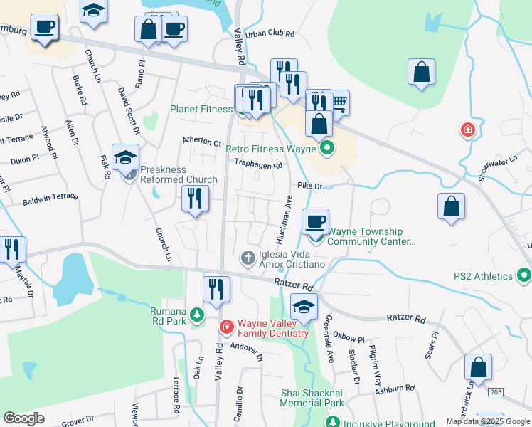 map of restaurants, bars, coffee shops, grocery stores, and more near 22 Knox Terrace in Wayne