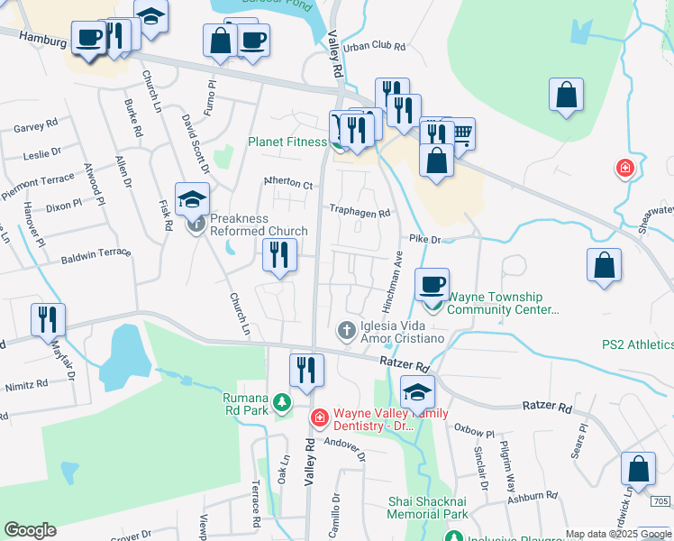 map of restaurants, bars, coffee shops, grocery stores, and more near 66 Knox Terrace in Wayne