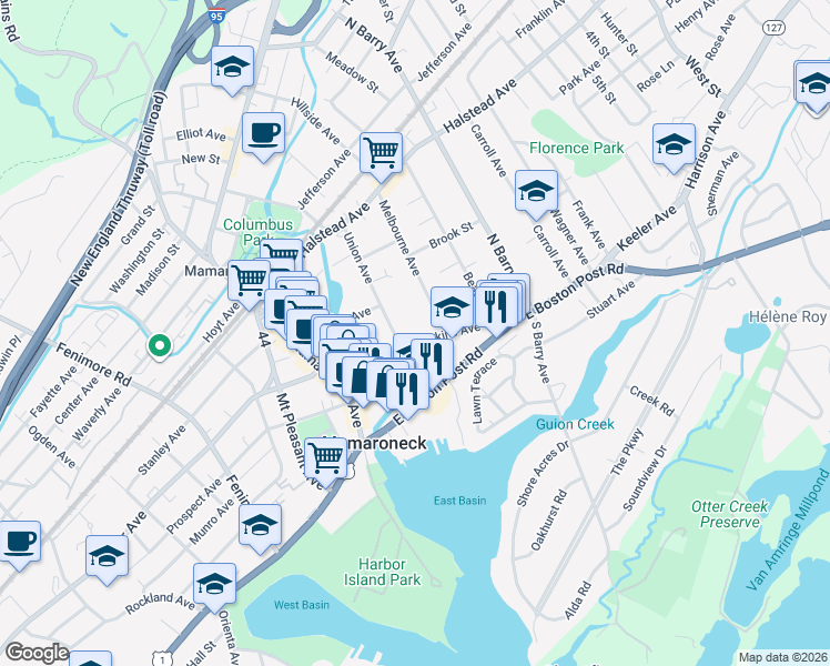 map of restaurants, bars, coffee shops, grocery stores, and more near 139 Dubois Avenue in Mamaroneck