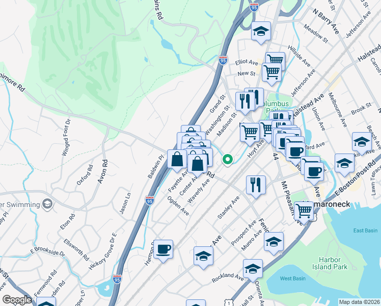 map of restaurants, bars, coffee shops, grocery stores, and more near 711 Fenimore Road in Mamaroneck
