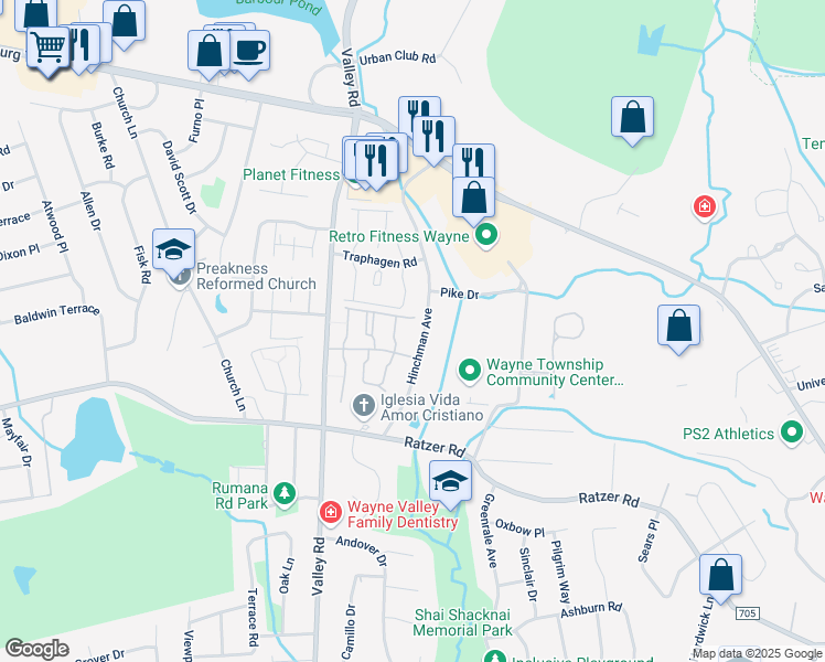 map of restaurants, bars, coffee shops, grocery stores, and more near 43 Hinchman Avenue in Wayne