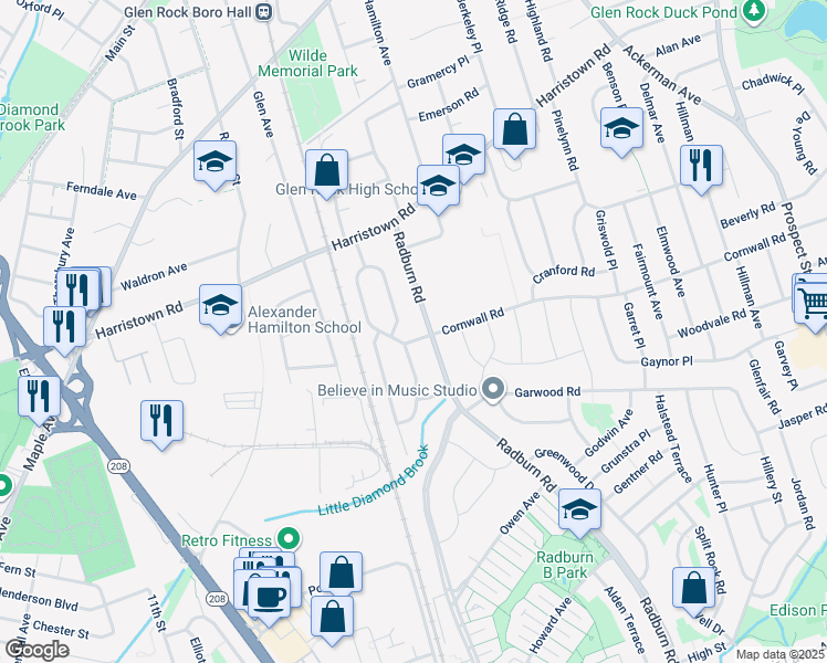 map of restaurants, bars, coffee shops, grocery stores, and more near 2 Berwyn Place in Glen Rock