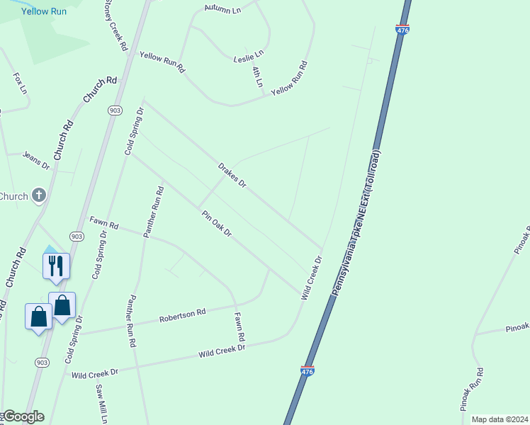 map of restaurants, bars, coffee shops, grocery stores, and more near 104 Drakes Drive in Jim Thorpe