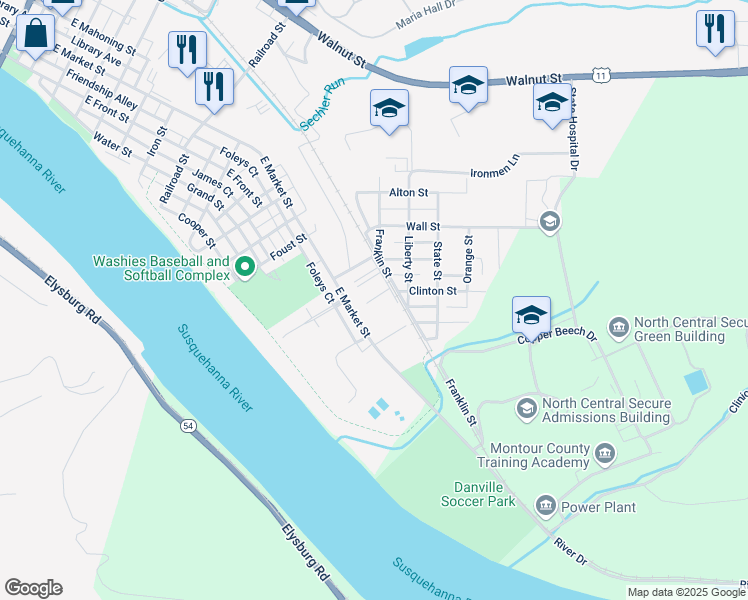 map of restaurants, bars, coffee shops, grocery stores, and more near 12 Co-Op Court in Danville