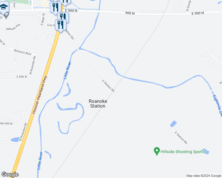 map of restaurants, bars, coffee shops, grocery stores, and more near 4591 East Station Road in Roanoke