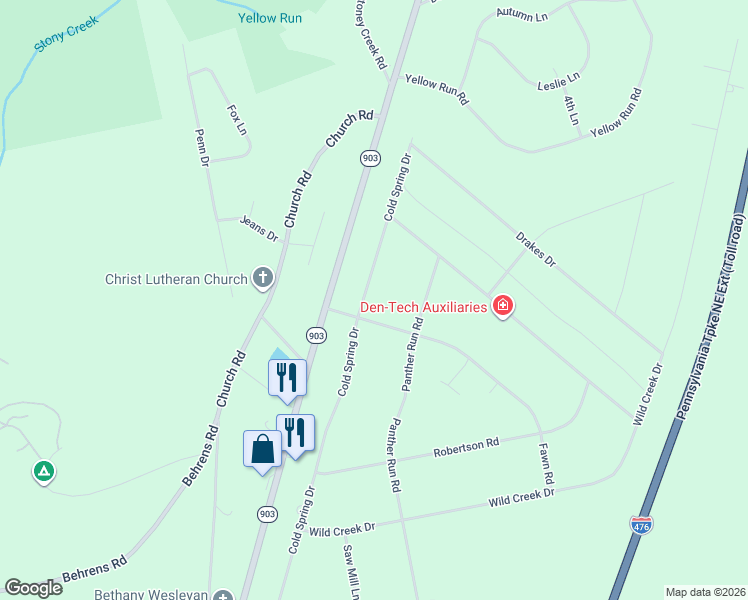 map of restaurants, bars, coffee shops, grocery stores, and more near 493-499 Fawn Rd in Jim Thorpe