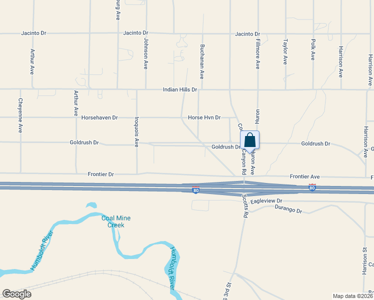 map of restaurants, bars, coffee shops, grocery stores, and more near 7356 Goldrush Drive in Elko