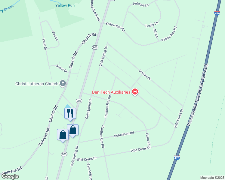 map of restaurants, bars, coffee shops, grocery stores, and more near 34 Panther Run Road in Jim Thorpe