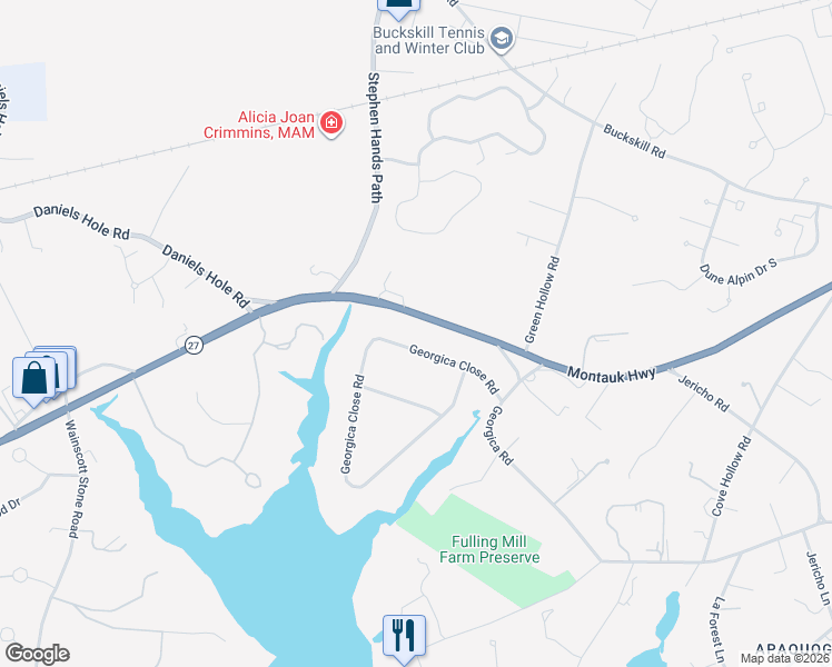 map of restaurants, bars, coffee shops, grocery stores, and more near 20 Georgica Close Road in East Hampton