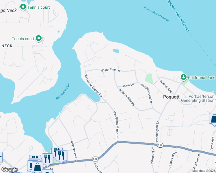 map of restaurants, bars, coffee shops, grocery stores, and more near 47 Van Brunt Manor Road in Setauket- East Setauket
