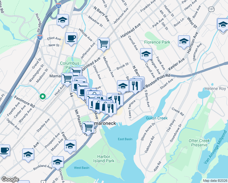 map of restaurants, bars, coffee shops, grocery stores, and more near 139 Dubois Avenue in Mamaroneck