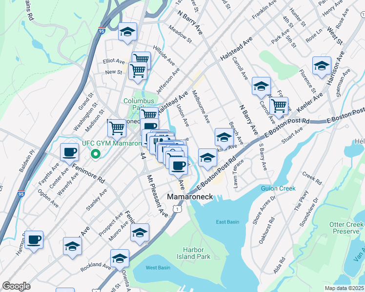 map of restaurants, bars, coffee shops, grocery stores, and more near 271 Mamaroneck Avenue in Mamaroneck