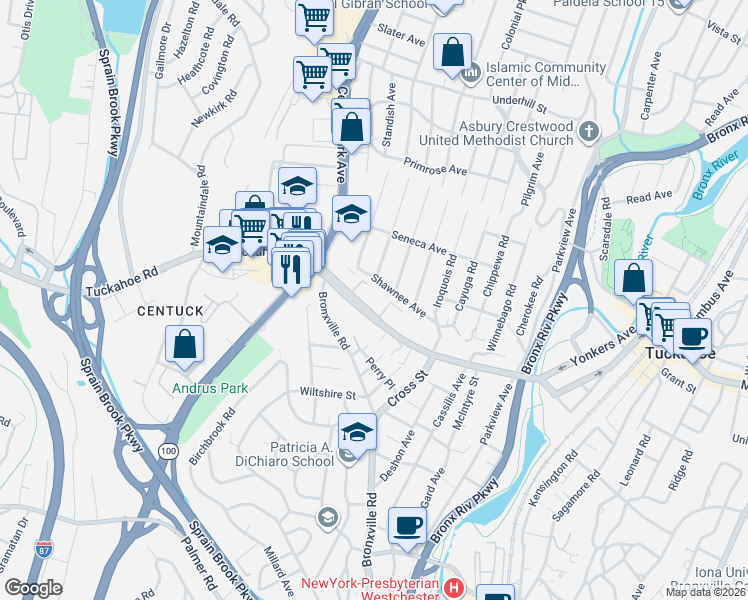 map of restaurants, bars, coffee shops, grocery stores, and more near 750 Tuckahoe Road in Yonkers