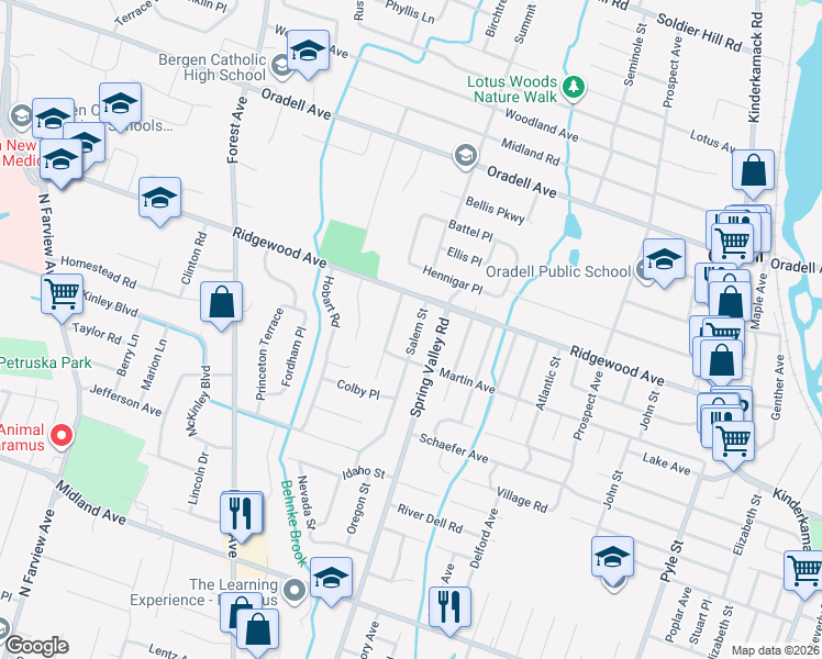 map of restaurants, bars, coffee shops, grocery stores, and more near 529 Salem Street in Paramus