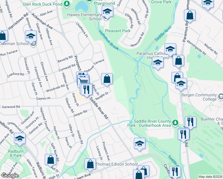 map of restaurants, bars, coffee shops, grocery stores, and more near 42-19 Naugle Drive in Fair Lawn
