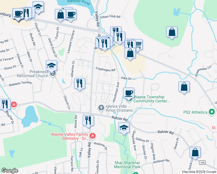 map of restaurants, bars, coffee shops, grocery stores, and more near 22 Knox Terrace in Wayne