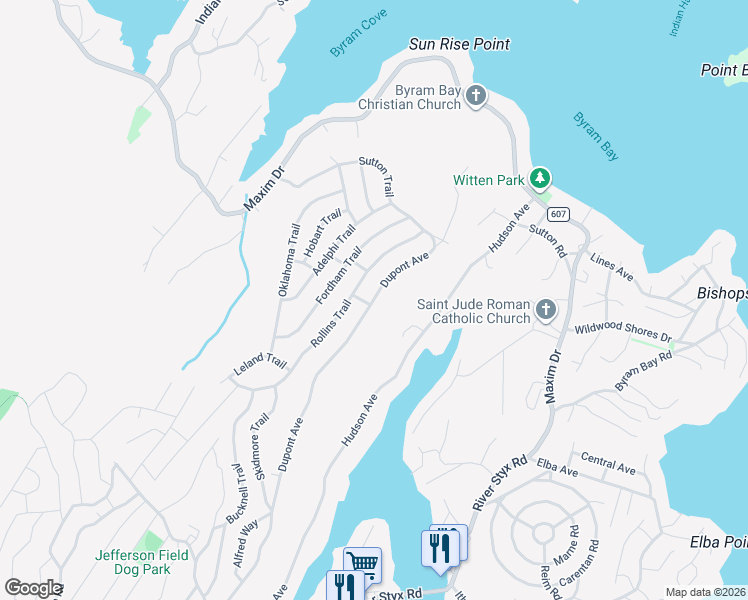 map of restaurants, bars, coffee shops, grocery stores, and more near 325 Dupont Avenue in Hopatcong