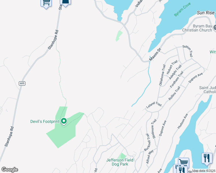 map of restaurants, bars, coffee shops, grocery stores, and more near 25 Laurel Trail in Hopatcong
